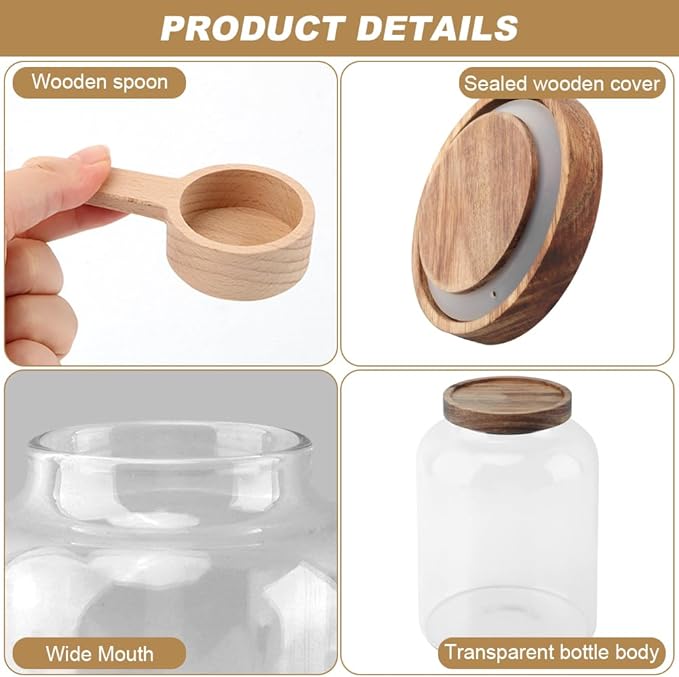 Bath Salts Glass Jar, Bath Salt Container with Wooden Lid and Scoop, Glass Food Storage Jars for Home Decor,Tea,Spice,Cereal, Egg,Flour,Coffee(73 oz,Clear)