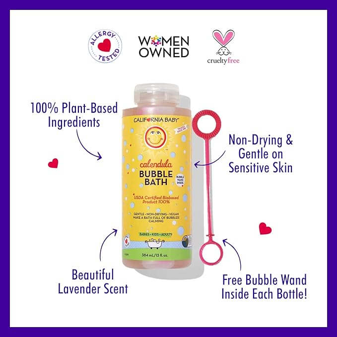 California Baby Calendula Bubble Bath | 100% Plant-Based Kids Bubble Bath | Soothing Lavender Baby Bubble Bath | Free Bubble Wand | 384 mL / 13oz