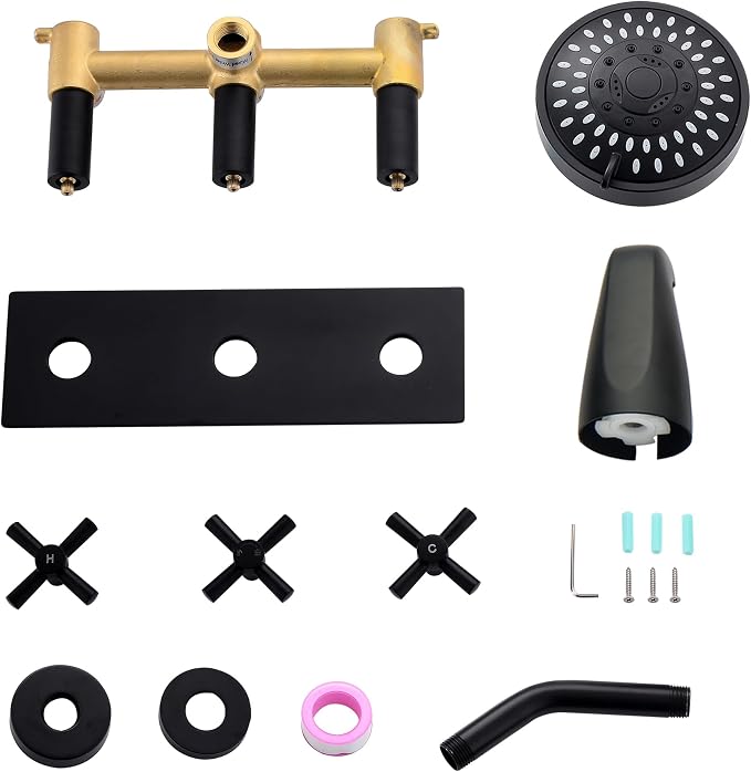 3 Handle Tub Shower Faucet Matte Black Shower Tub Faucet Set 3 Knob Bathtub Shower Faucets Sets Complete BY3HSTB-1