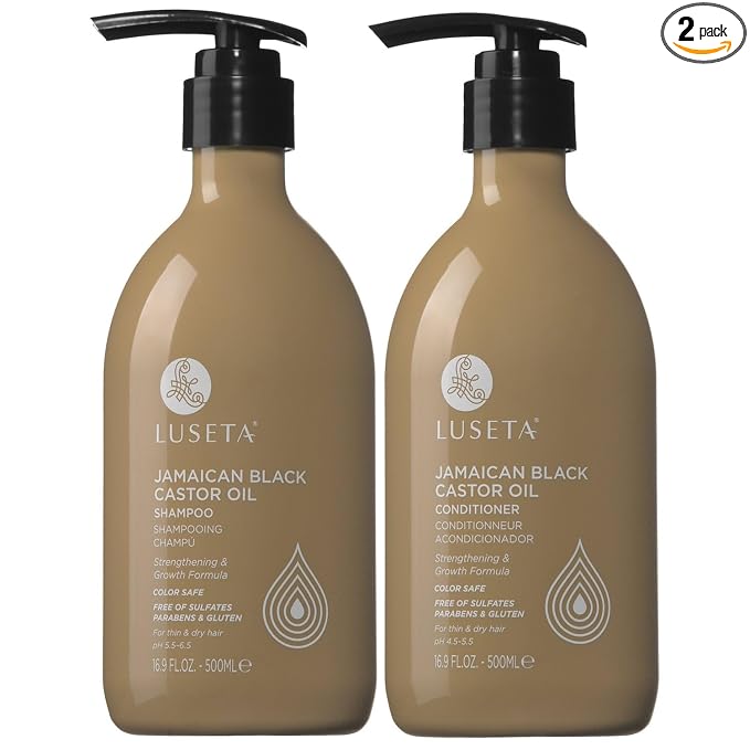 Luseta Castor Oil Shampoo and Conditioner Set for Thinning Hair | Strengthening Set for Thicker Fuller Looking Hair & Split End Repair for Men Women, Split End Care, Sulfate Free 16.9oz*2
