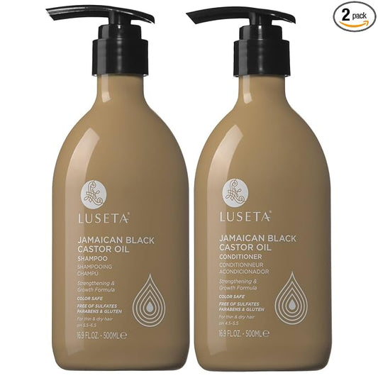 Luseta Castor Oil Shampoo and Conditioner Set for Thinning Hair | Strengthening Set for Thicker Fuller Looking Hair & Split End Repair for Men Women, Split End Care, Sulfate Free 16.9oz*2
