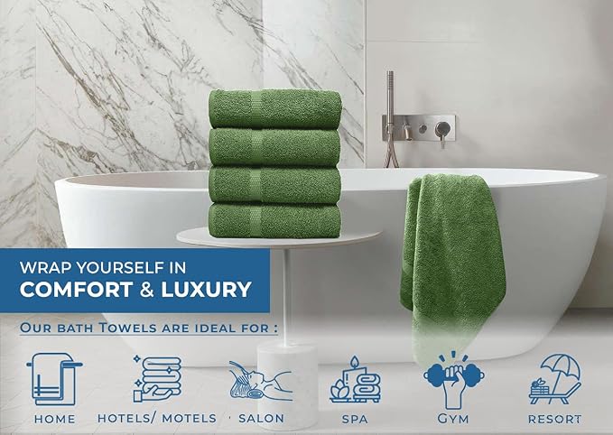DAN RIVER Large Bath Towels Set of 4, 27 x 54 Inches, 600 GSM Larger & Lighter Weight Towels for Bathroom - Highly Absorbent & Quick Dry 100% Cotton Bath Towel Set for Home, Spa & Hotel - Sage Green