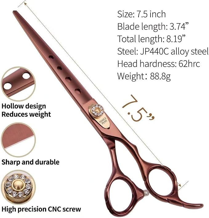 Dog Grooming Scissors Pet Cutting Scissors Professional Dog Scissors for Grooming Shears for Dogs and Cats 440C Japanese Stainless Steel Pet Trimming Shear Edge Scissors(7.5'')