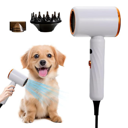 Portable Dog Hair Dryer Brush – 2-in-1 Warm Air Blower & Slicker Brush for Cats & Small Dogs – Adjustable Heat, Overheat Protection – Lightweight Grooming Tool for Home & Travel