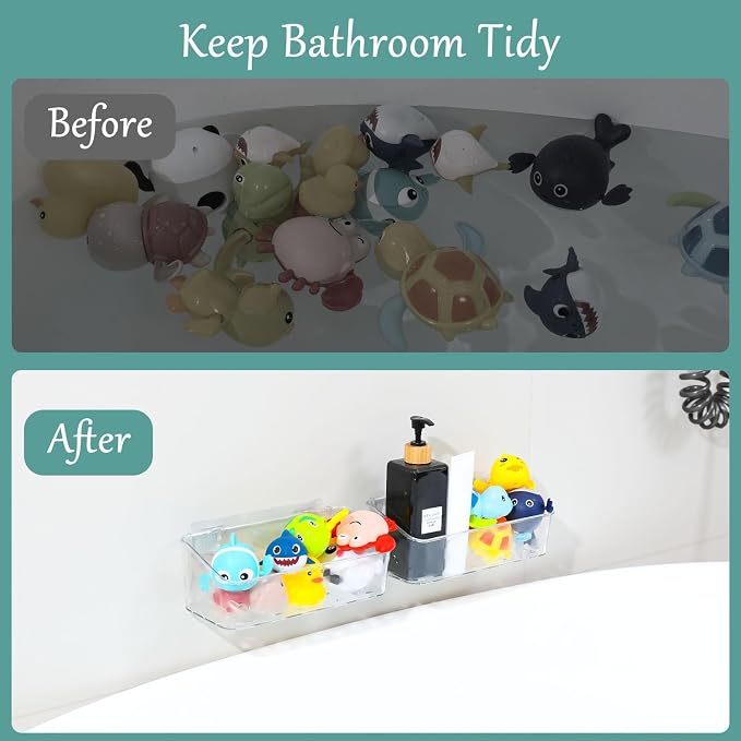 Bath Toy Storage Holder For Bathtub, Wall Mounted Shower Bath Tub Baby Toy Organizer, Hanging Clear Plastic Shower Caddy for Bathroom，2 PACK