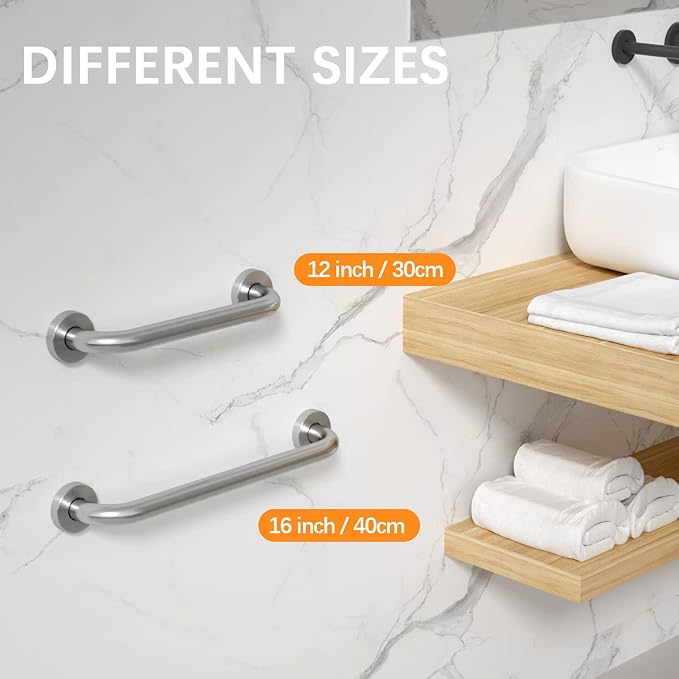 12 Inch Satin Brushed Nickel Shower Grab Bar - 1" Diameter, iMomwee Stainless Steel Bathroom Grab Bar Handle, Balance Bar for Shower and Wall, Safety Hand Rail Support, Handicap Elderly Assist Handle