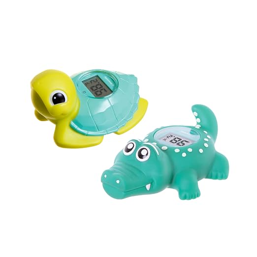 Dreambaby Turtle + Croc Baby Bath Thermometer - Instant Read Digital Thermometer for Water and Room Temperature