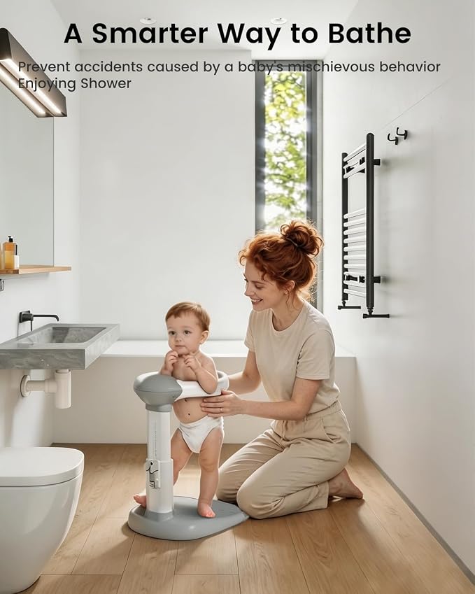 COOSEYA Baby Bath with Shower Stand Support|Anti-Pinch Soporte para Bañera de Bebé Adjustable Shower Tower and Anti-Slip for Toddler Standing Up Themselves,Ideal Gift for Infants 6-36 Months