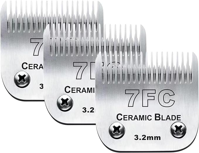3PCS 7FC Blades Dog Grooming Blades Compatible with Andis/Wahl Dog Clipper | Cut Length 1/8-Inch (3.2MM),Dog Clipper Blade compatible with Oster A5/Wahl KM Series ,Ceramic Blade & Stainless Steel Blade