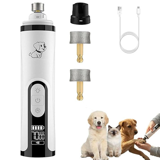 Silent Pets Nail Grinder with 2 Lights and 3 Speeds, Cordless Dog Nail Trimmers, 2000mAh Rechargeable,Painless Paws Grooming Pro for Small Medium Large Dogs & Cats (2 Replacement Heads)
