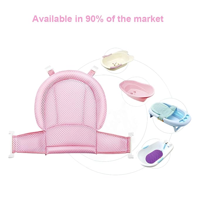 RUIXIA Universal Adjustable Baby Bath Tube Support Mesh Net Soft Breathable Infants Shower Pad Bathing Mat 4-Points Anti-Slip Bathtub Seat with Sponge Cushion Age 0-36 Months, TPink, One Size