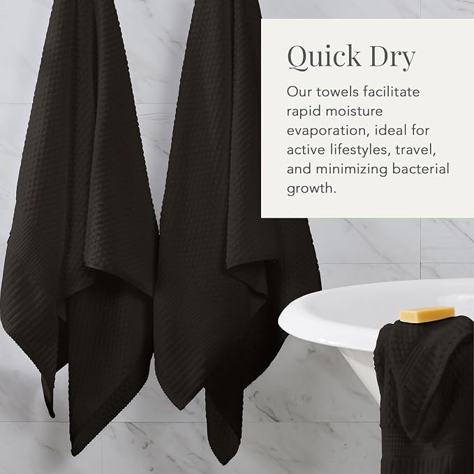 NY Loft 100% Cotton 6-Pack Hand Towel Set | Black | Oeko-TEX | Quick-Dry | Six 16" x 28" Hand Towels | Super Absorbent | Designer-Styled Texture