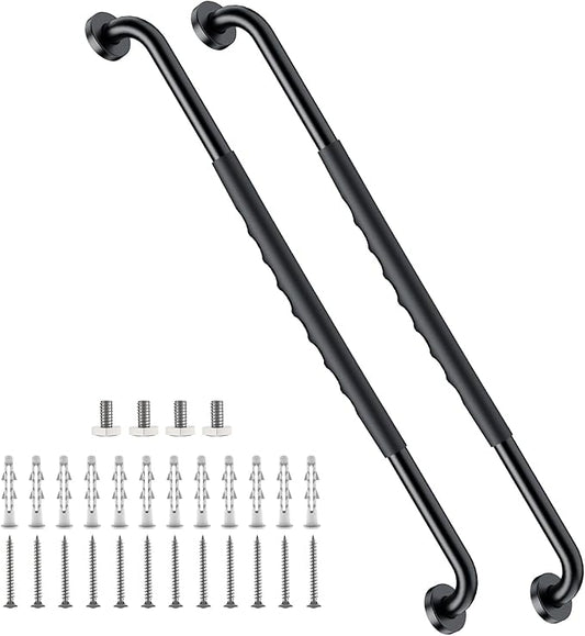 2 Pack 32 Inch Black Shower Grab Bar w/Anti Slip Rubber Grip,ZUEXT Stainless Steel Bath Grab Bar,Bathroom Balance Bar,Wall Mount Safety Handrail Support,Handicap Injury Elderly Senior Assist Handle
