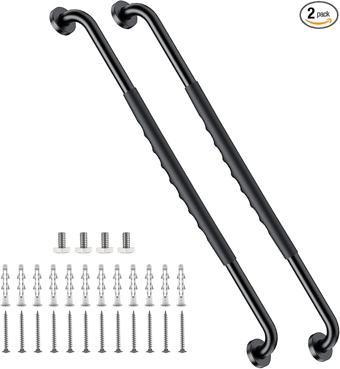 2 Pack 32 Inch Black Shower Grab Bar w/Anti Slip Rubber Grip,ZUEXT Stainless Steel Bath Grab Bar,Bathroom Balance Bar,Wall Mount Safety Handrail Support,Handicap Injury Elderly Senior Assist Handle