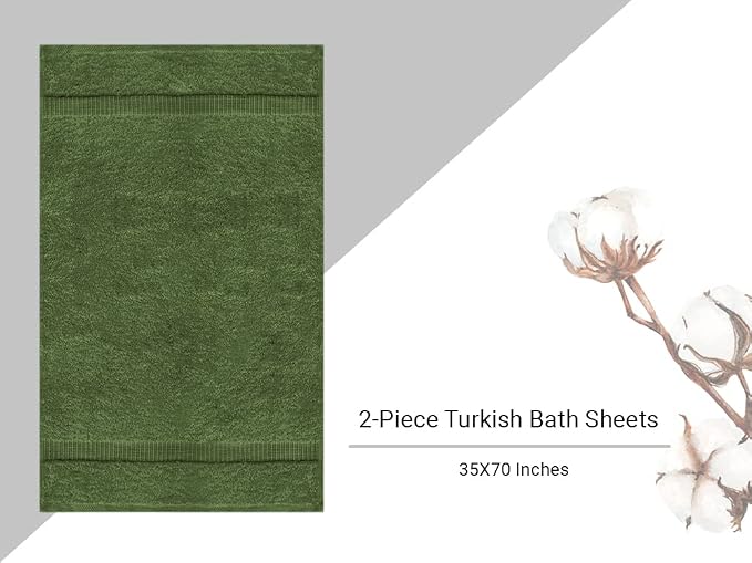 Towel Bazaar 2-Piece Jumbo Bath Towel Set, Cotton Turkish Towels, 35x70 Luxury Towel Super Soft and Absorbent, Perfect Use for Bathroom, Shower Towels - Moss Green