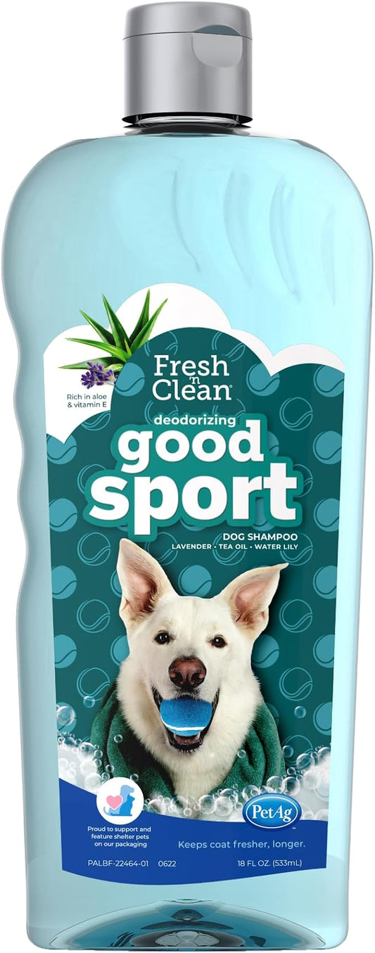 PetAg Fresh ‘n Clean Good Sport Deodorizing Shampoo for Dogs - 18 oz - Powerful, Odor-Control Formula with Aloe Vera & Vitamin E - Soap Free & Paraben Free