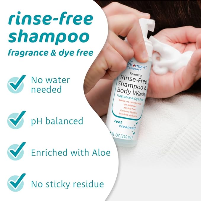 The Pharma-C Company Foaming Rinse Free Shampoo & Body Wash [1 pack] - Waterless - Hospital Tested Gentle No-Rinse Formula Leaves Hair & Body Fresh & Clean (Fragrance & Dye Free)