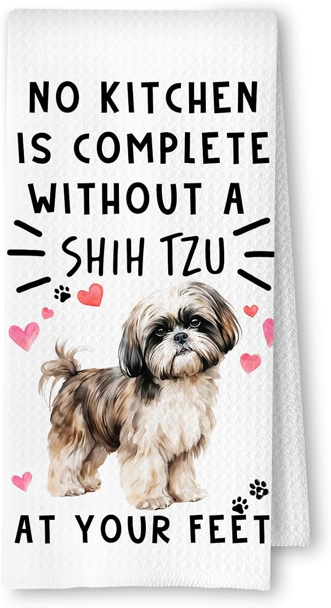 Shih Tzu Funny Dog Kitchen Towels - Shih Tzu Waffle Weave Hand Towels for Woman,A Kitchen is Not Complete Without A Shih TzuDish Towel for Bathroom,Dog Lovers Gift for Women,16×24 Inch