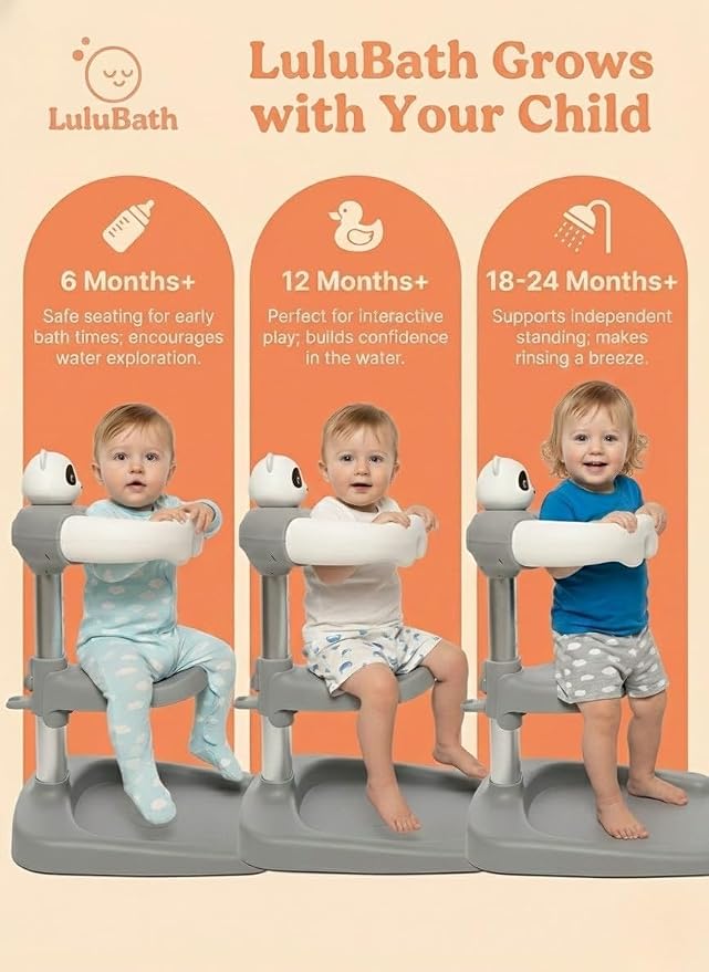 Baby Shower Stand with Built-in Seat and Bath Toy | Baby Bath Stand Height-Adjustable Washing Stand for Toddlers | Soporte para Bañera con Asiento y Juguete (Blue)