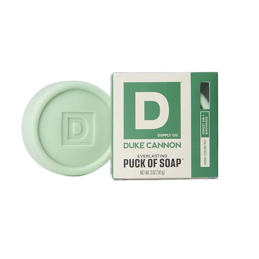Duke Cannon Supply Co. High Country Men's Soap Puck - 5 oz - Forest Air + Birchwood Scent - Disc-Shaped, Triple-Milled Men's Bar Soap - Hydrating & Deep-Cleansing Bath Bar