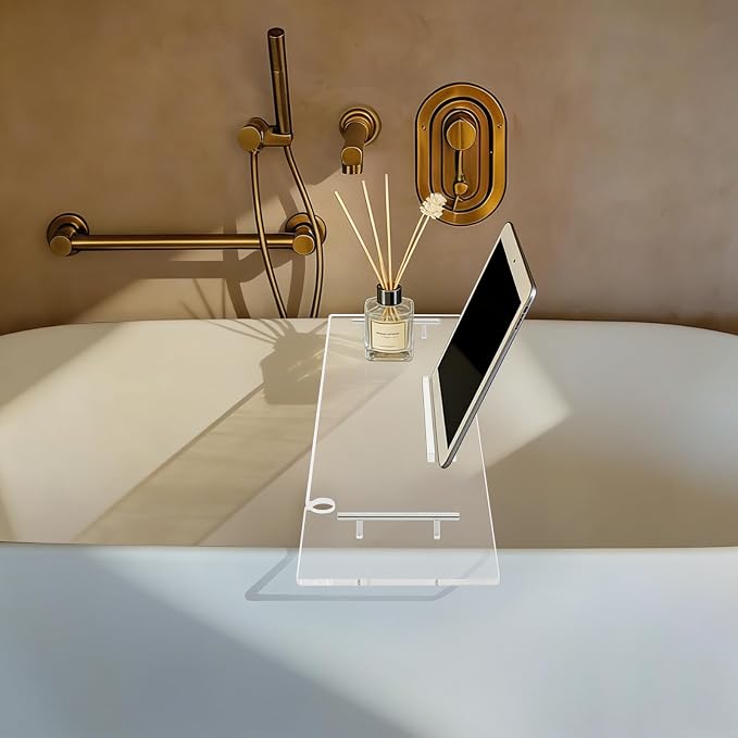 Acrylic Bathtub Tray with Handles, 31.5" Long Clear Bath Tray Table Holds Tablet and Wine Glass, Heavy Duty Bathroom Accessory for Home or Hotel, Easy Assembly (80cm/31.5in)