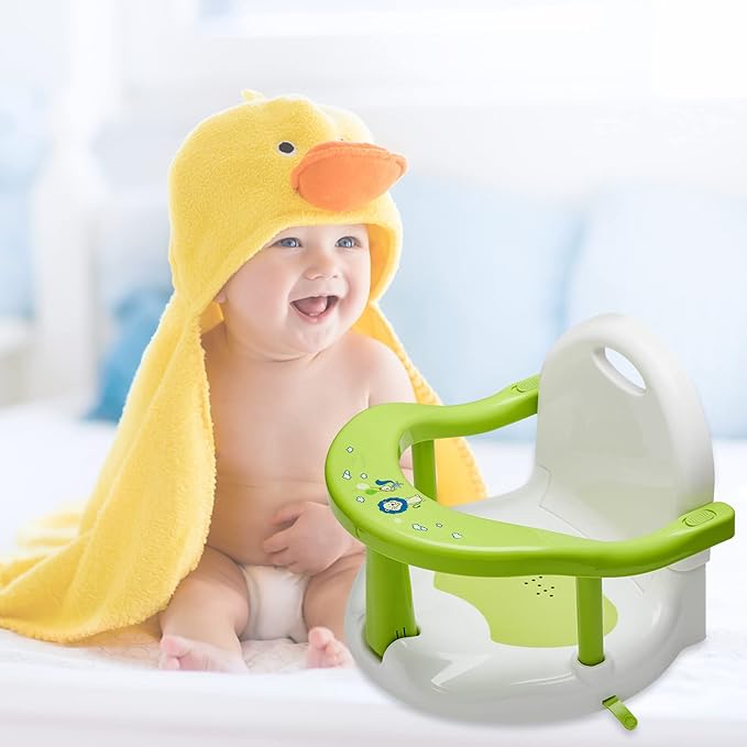 Newborn Infant Baby Bath Seat, Non-Slip Infants Baby Bath Chair for Bathtub, Cute Shape Baby Shower Chairs for Tub Sitting up, Surround Bathroom Seats for Baby 6-18 Months (Green Baby Bathtub Seat)
