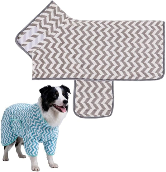 Dog Bathrobe and Drying Towel, Super Absorbent Microfiber Pet Drying Robe, Soft Coral Fleece Puppy Bath Coat with Adjustable Fastener, Easy-to-Put-On Dog Towel (Grey, XL)