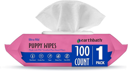 Earthbath PB6S All Natural Puppy Grooming Wipes, 100 Wipes