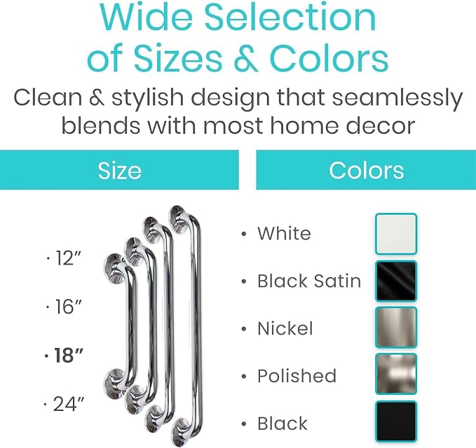 Vive Grab Bar for Showers - Bathroom Antislip Handrail for Seniors, Elderly Assistance Product, Heavy Duty Shower Handles, Handicap Grab Bars, Stainless Steel, Multipurpose, 440 lbs (Polished)