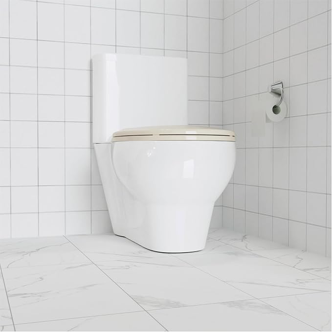 Round Toilet Seat, Soft Close Noiseless Lid, Slow Close Anti-Slam Design, American Standard Compatible,Almond