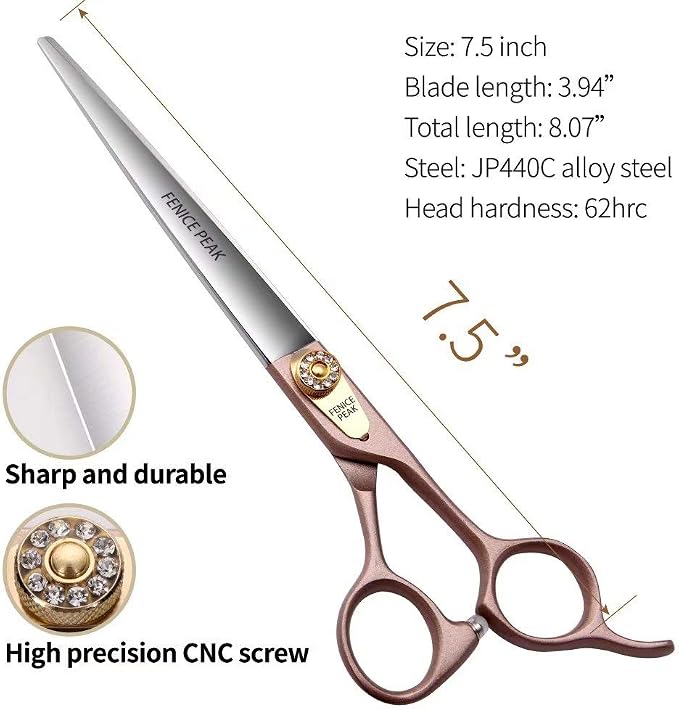 7.5'' Dog Straight Scissors for Grooming 440C Stainless Steel Rose Gold Professional Pet Trimming Scissors Sharp Blades Cutting for Dogs and Cats Shears
