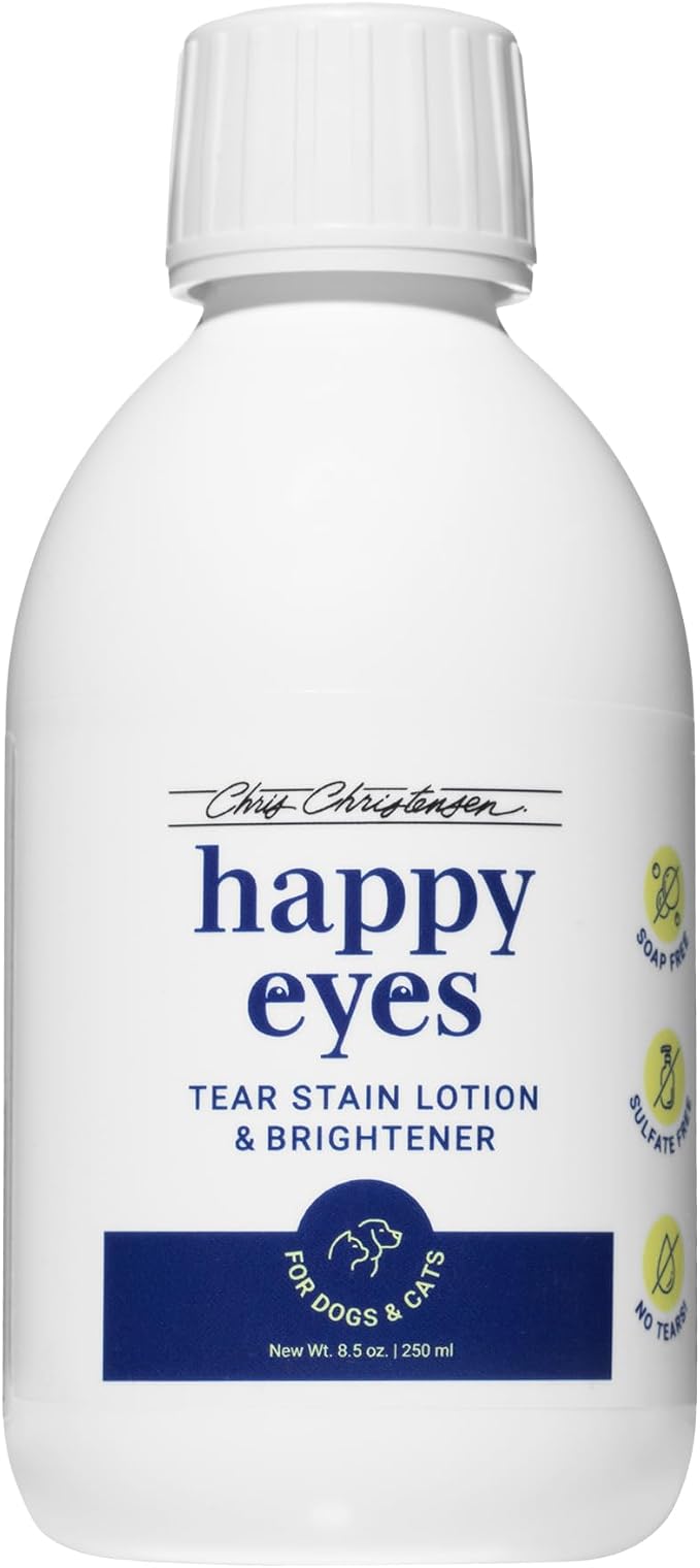 Chris Christensen Happy Eyes Tear Stain Remover Lotion & Brightener, Tear Stain Remover for Short Nosed Dogs, French Bulldogs, Dogs and Cats, Made in USA. 8.5oz