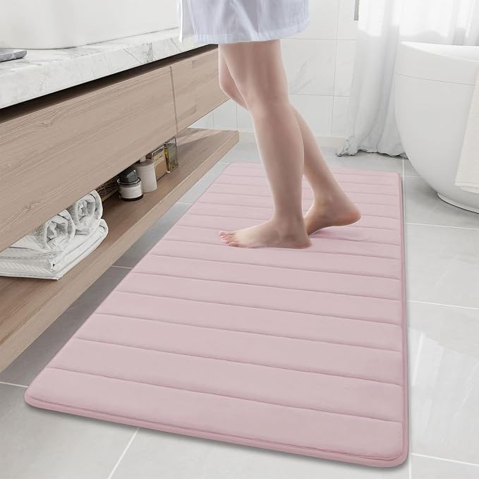 Buganda Memory Foam Bath Mat, 60" x 24", Ultra Soft Bathroom Rugs, Water Absorbent and Machine Washable Bath Rug Runner for Bathroom, Shower, and Tub, Peach