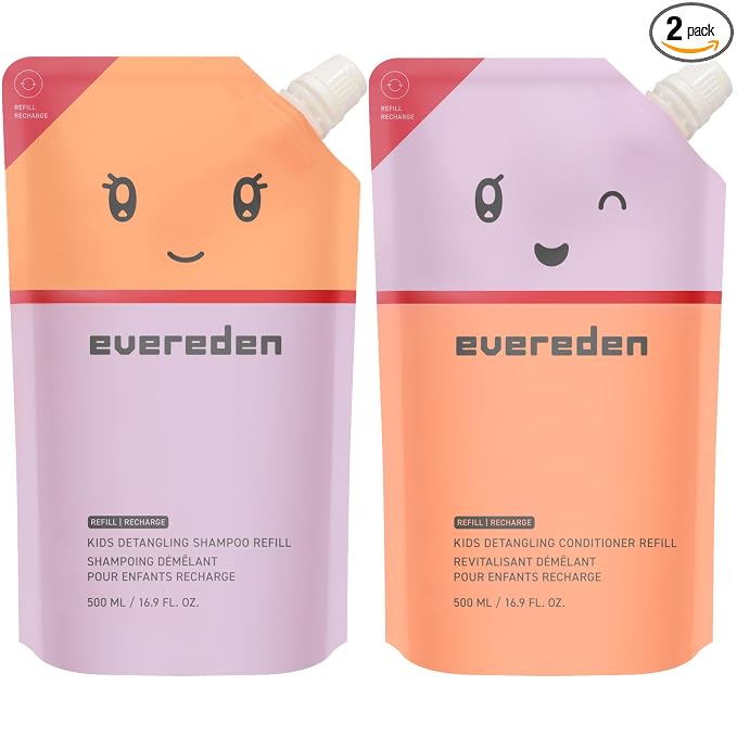 Evereden Kids Shampoo & Conditioner Refills | Dermatologist-Tested, EWG Verified, No Silicones | Detangling Haircare with Plant Protein Peptides & Argan Oil | Vegan, Sulfate & Paraben-Free, Ages 3+