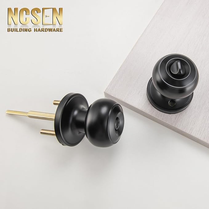 3 Pack Black Door Knobs Interior Keyless, Door Knobs for Bathroom & Bedroom, Matte Black Privacy Door Knob with Turn Lock