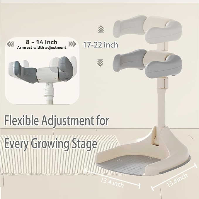 Baby Shower Stand for Bathing Adjustable Toddler Shower Tower with Backrest, Anti-Slip Base & Shower Head Holder, Infant Bath Support Seat for 6-60 Months, Easy Install & Drain