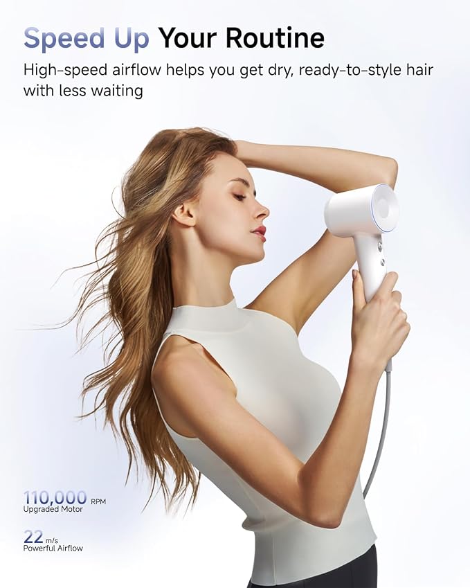 Laifen Swift Special Hair Dryer, High Speed 200M Ionic Blow Dryer with 110, 000 RPM Brushless Motor for Fast Drying, Low Noise, Hairdryer with Magnetic Nozzles, HD501