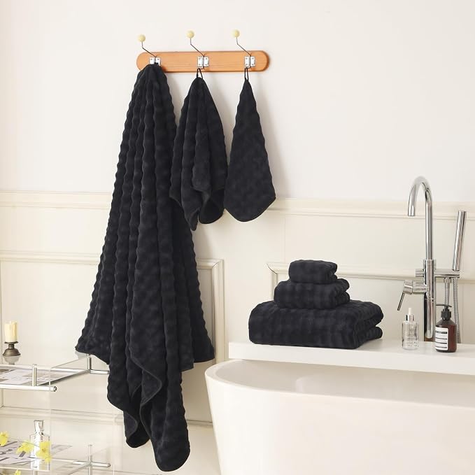 Bath Sheets Set 40x80 Inches Microfiber Extra Large BathTowels Super Soft Absorbent Quickly Dry Shower Towels for Bathroom (Black,PK 2)