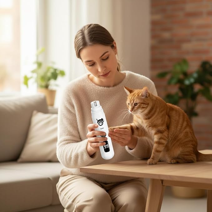 Dog Nail Grinder Quiet Electric Pet Nail Trimmer with Diamond Bit, 3 Speeds & LCD Display, USB Rechargeable Low Noise Professional Nail File for Small Medium Large Dogs & Cats Safe Grooming Tool