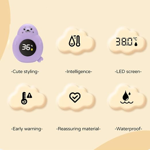 TARSHYRY Baby Bath Thermometer Cartoon Seal LED Digital Water Temperature Thermometer Toy for Infant Toddler Bathtub Swimming Pool (Purple)