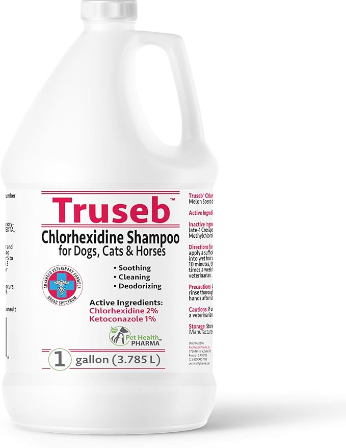 Truseb Chlorhexidine Shampoo for Dogs Cats & Horses with Aloe Vera - Medicated Dog ketoconazole Shampoo and Conditioner- Chlorhexidine for Dogs - Skin Irritation, Hot Spots, Redness Relief (1 Gallon)