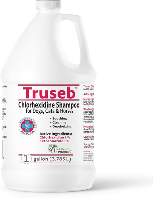 Truseb Chlorhexidine Shampoo for Dogs Cats & Horses with Aloe Vera - Medicated Dog ketoconazole Shampoo and Conditioner- Chlorhexidine for Dogs - Skin Irritation, Hot Spots, Redness Relief (1 Gallon)