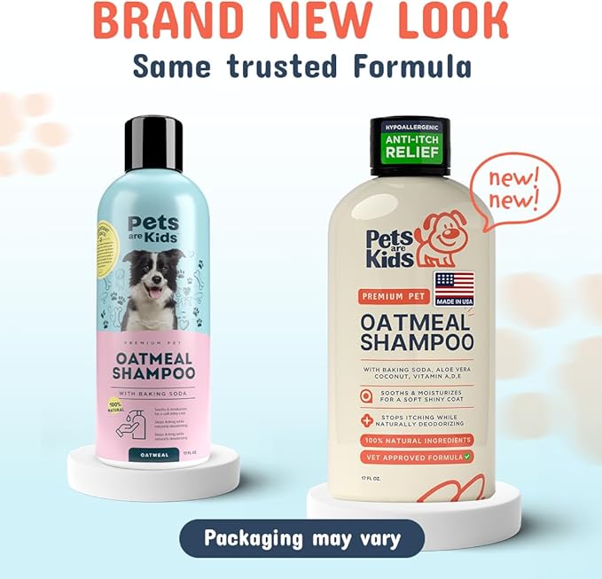Pets Are Kids Too Oatmeal Dog Shampoo Baking Soda Hypoallergenic Anti Itch Moisturizing Soothing Deodorizing Pet Care Safe Puppy Shampoo Sensitive Skin Cat Shampoo - Coconut Based Cleanser 17 fl oz