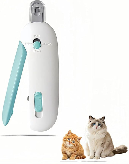 Adjustable Cat Nail Clippers with Safety Guard & Hidden File, Splash-Proof Trimmer for Kittens & Indoor Cats, Painless Blue Claw Scissors