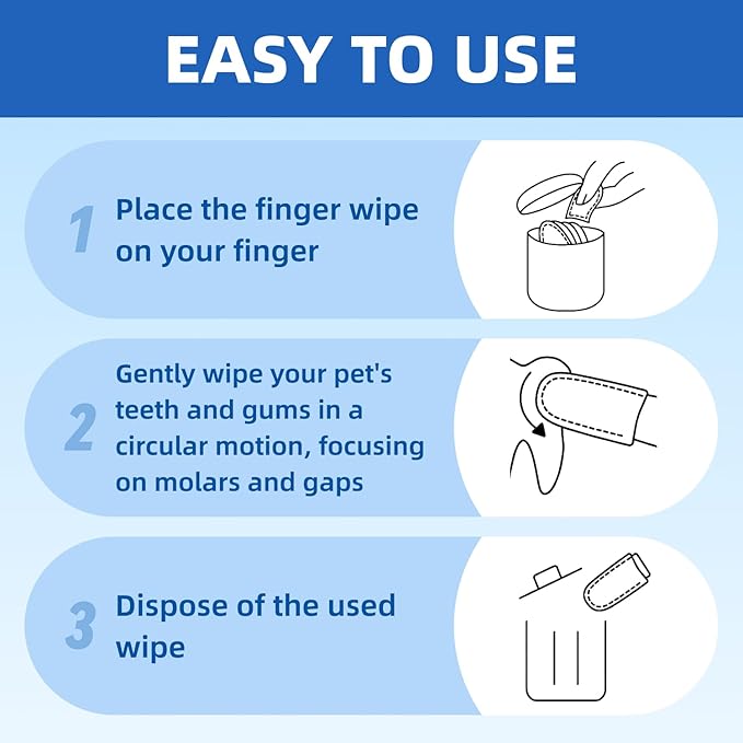 Dog Dental Wipes for Teeth Cleaning 50 Count, Unscented Pet Finger Toothbrush Alternative for Cats and Puppies, No-Rinse Breath Freshener with Coconut Oil