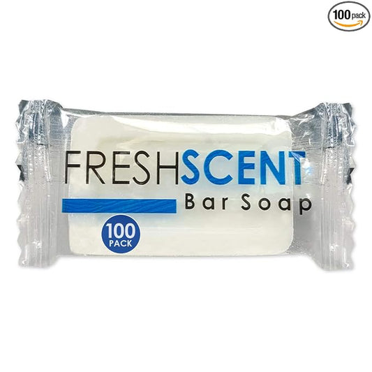 Freshscent 0.5 oz Bar Soap [100 Pack] Hotel Travel Size, Individually Wrapped, Vegetable Based, Bulk Amenities and Toiletries for Hospitality