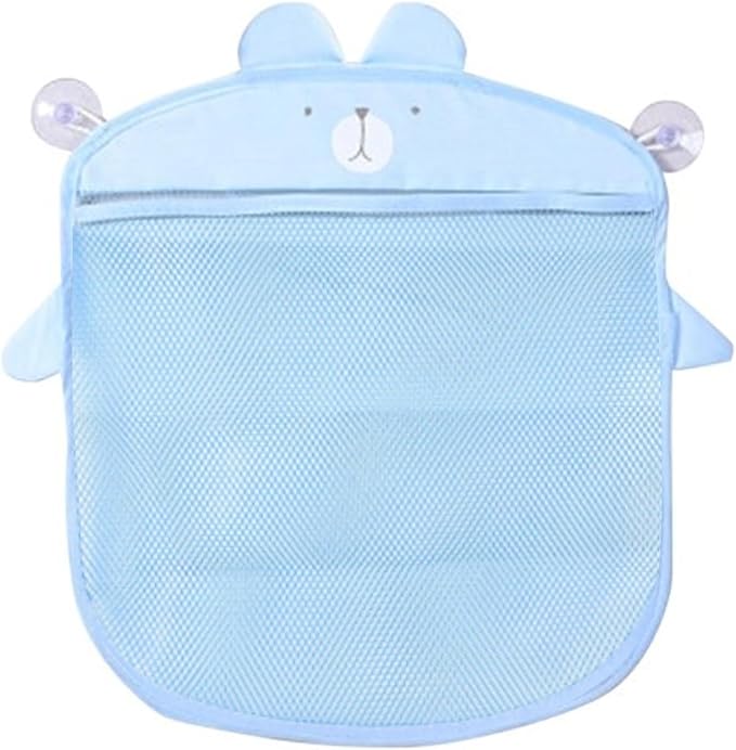 Mesh Bath Toy Storage, The Bath Toy Holder for Bathtub Toys & Bathroom Organizer Bag，Compatible with Bath Toy Storage,with Two Complimentary Suckers (Blue Bear)
