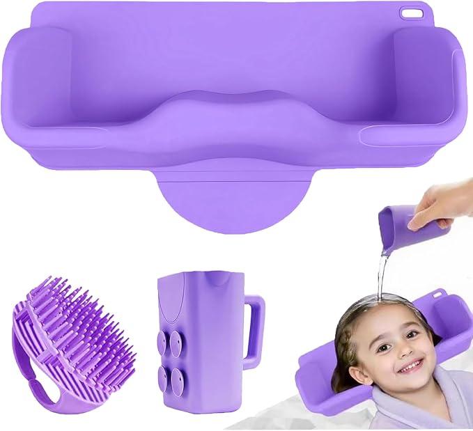 Portable Hair Washing Station Set,Silicone Hair Washing Station for Kids,Children,Toddler,Sink or Bathtub Shampoo Buddy, Attached Shampoo Brush and Baby Bath Rinse Cup(Relaxing Hair Washing)