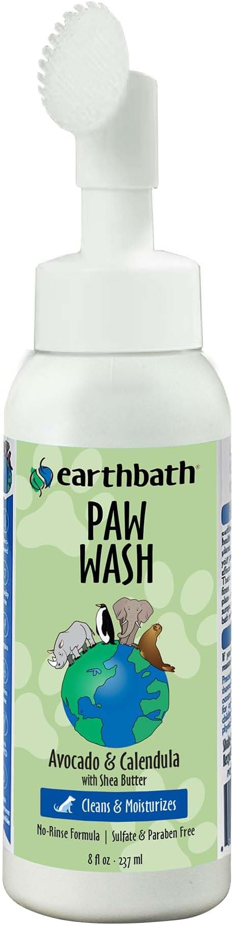 earthbath Paw Wash with Scrubber Brush - No Rinse Dog & Cat Paw Cleaner, Waterless Pet Foot Washer for Small, Medium, & Large Dogs, Helps Dry & Itchy Paws, Cruelty-Free - Avocado & Calendula, 8 fl oz