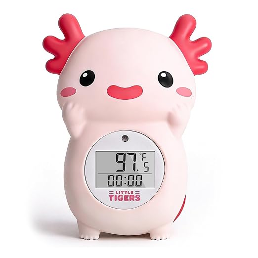 Baby Bath Thermometer, Digital Temperature Water Thermometer, Safety Bathtub Floating Toy for Baby, Infants, Toddlers - Pink Axolotl with Timer